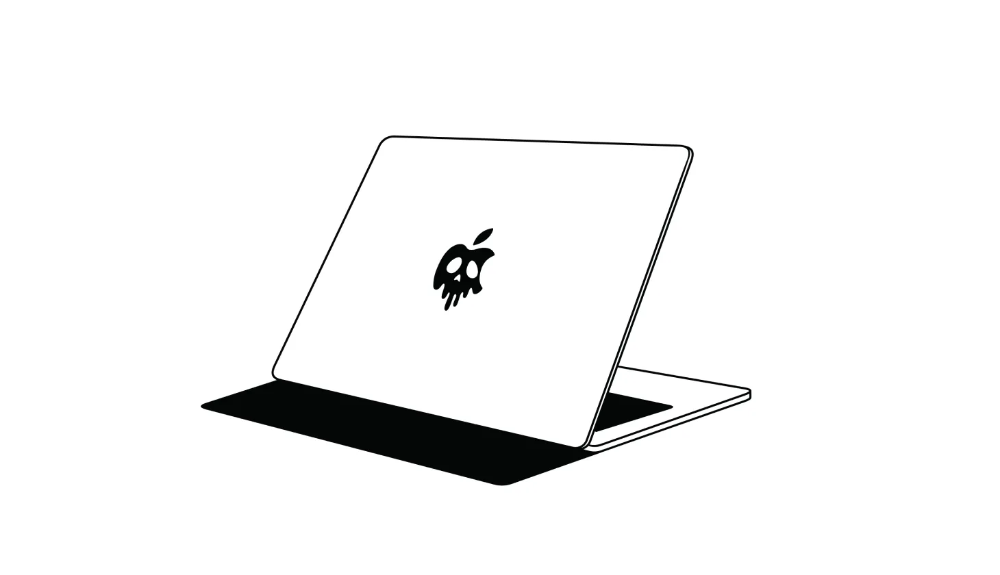 Illustration of a MacBook with a corroded image of the Apple logo on the back